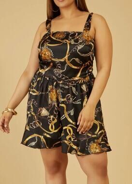 PLUS Size 3X | 22/24W | Status Print Shorts & Open Back Halter Top | 2-pc set